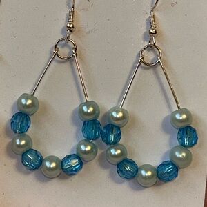 Elegant Blue and Silver Beaded Earrings